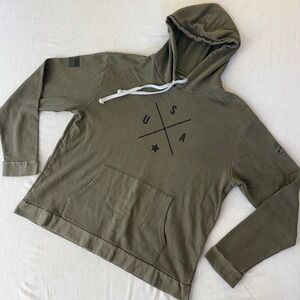 Grunt Style Mens XL USA Rifles Hoodie Olive Green Military Flag Sweatshirt